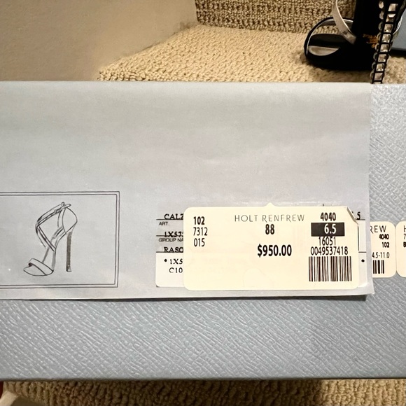 Prada Black Silver Satin Leather Diamond Jeweled CrissCross Ankle Strap Sandals - Picture 10 of 12